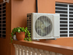 heat pump unit installed outside home