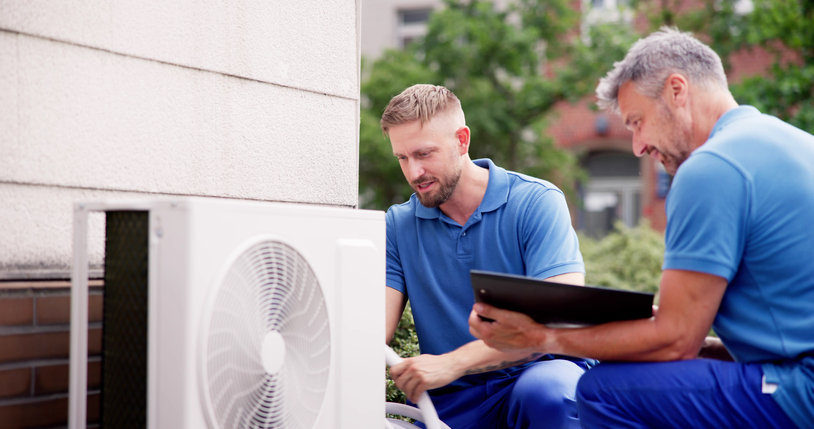 HVAC technicians servicing a system