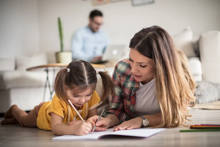 Mother and daughter coloring